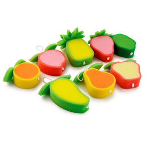 Esponja de baño Venta al por mayor Personalizar Logo Baño Carrocería Baño Puf Comida Forma Loofah Baño TJ350
