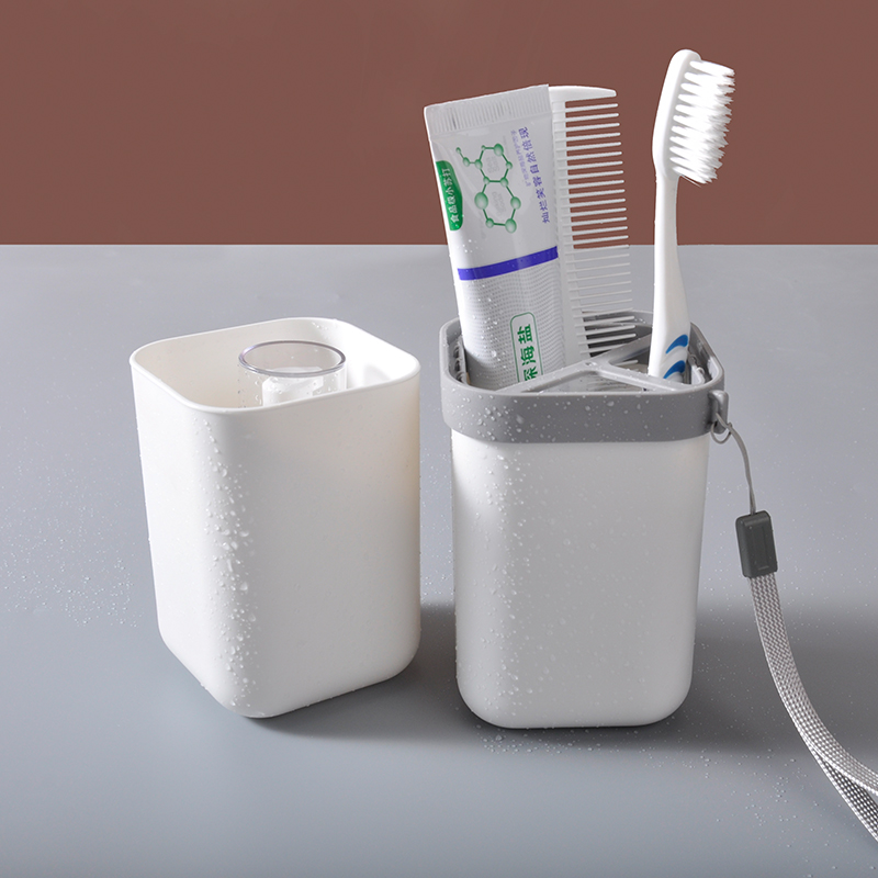 Copa de enjuague bucal multifuncional para viajar 2 tazas para artículos de tocador de almacenamiento viajar con cepillo de dientes portátil