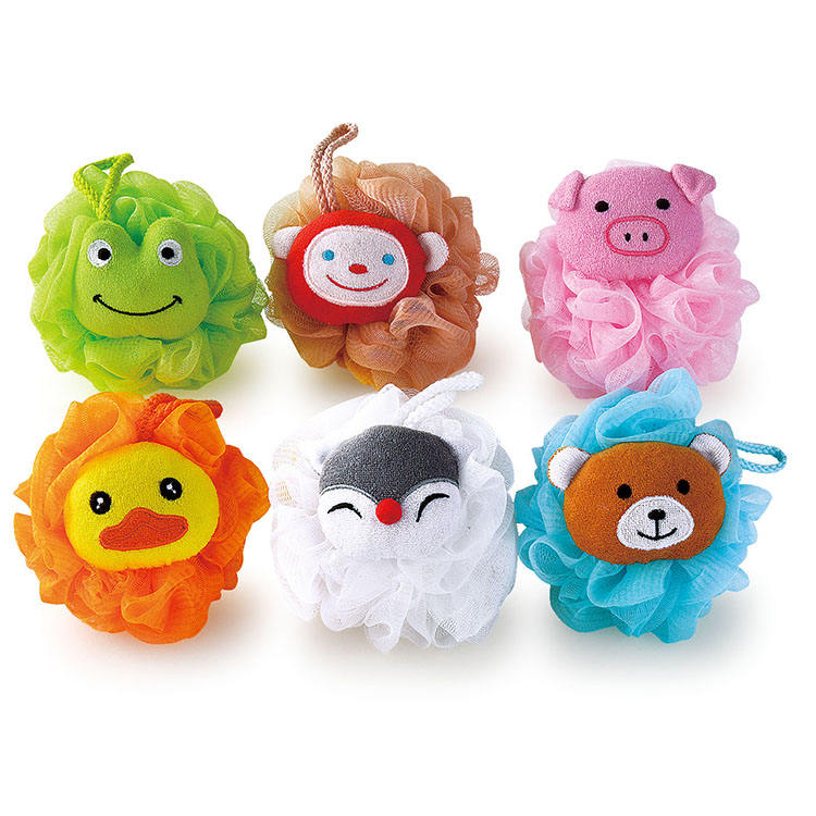 Esponja de baño con forma de dibujos animados personalizada, esponja de baño para bebé, bola de baño de animales de lufa Natural para niños TJ064