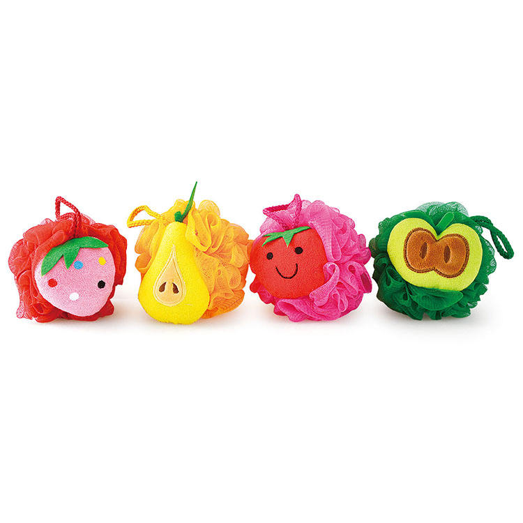 Esponja de baño de animales con diseño personalizado, juguetes de baño, esponja de ducha para niños, venta al por mayor, esponja de ducha de malla PE TJ070